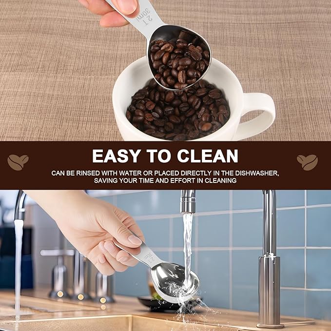 Safring Coffee Scoop Set, Tablespoon Scoop 2 Pc Set (1 Tbsp & 2 Tbsp), Stainless Steel Measuring Spoons for Ground Coffee with Short Handles, for Tea, Sugar, or Flour