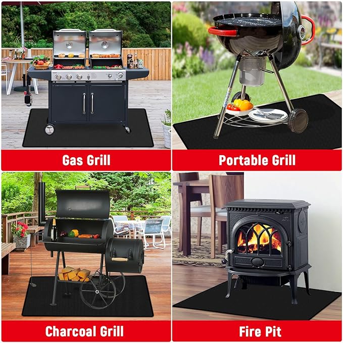 90 x 48 inch Under Grill Mats for Outdoor Grill, Double-Sided Fireproof, Oil and Waterproof Protective Mat for Grass and Deck, Outerdoor BBQ Fire Pit Fireplace Mat
