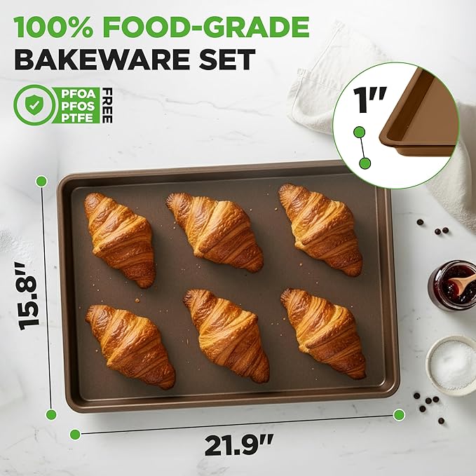 NutriChef Nonstick Extra Large Baking Sheets – 22 x 16 Inch Mega Cookie Sheet Pans for Baking & Roasting – Warp-Resistant Thick Gauge Cookie Tray Set , Oven & Dishwasher Safe – 2 Pack