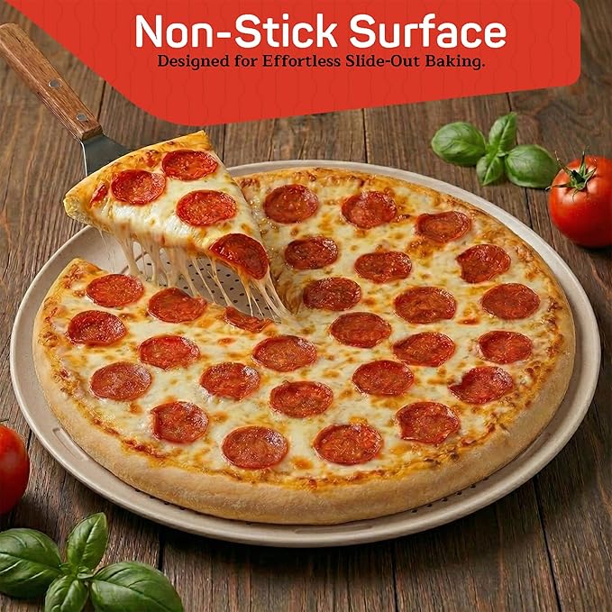 Emporio Kitchen Non-Stick Pizza Pan 2 Pack – 16 Inch Round Carbon Steel Pizza Tray with Perforated Holes, PFOAPFOSPTFE-Free, Dishwasher & Oven Safe Up To 450°F, Durable Nonstick White Marble Coating