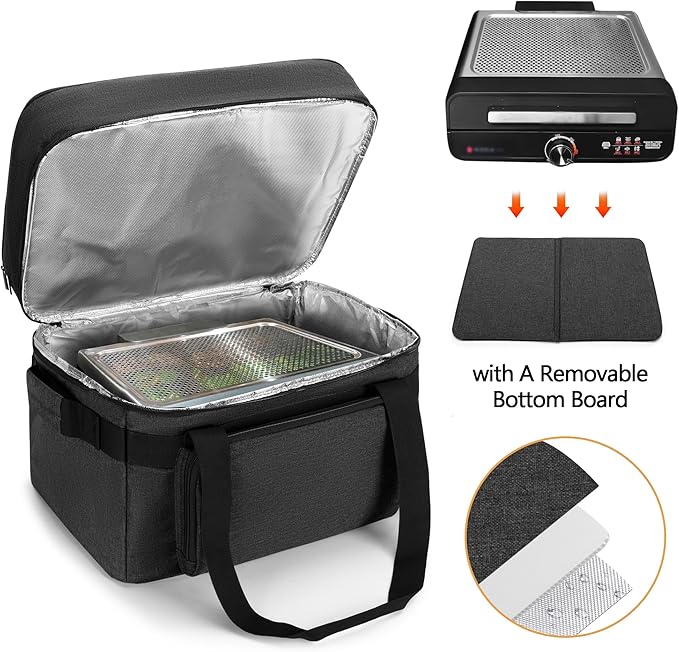 LUXJA Indoor Grill Carrying Bag with Bottom Pad Compatible with Ninja Sizzle GR101 Smokeless Grill, Double Layer Electric Grill Bag with Plates Section (Bag Only), Black