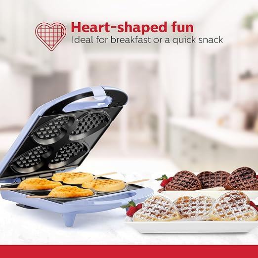 Holstein Housewares - Non-Stick Heart Waffle Maker, 120 Volts, Lavender - Makes 4 Heart-Shaped Waffles in Minutes