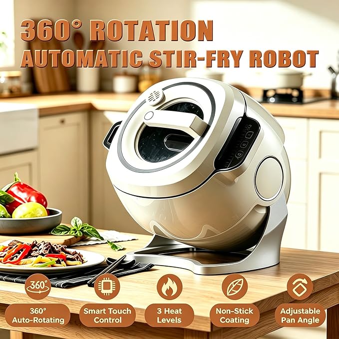 Hands-Free Auto Stir Fry Machine – 2000W Electric Wok with 360° Surround Heating, 3-Level Tiltable Pot, Smart Start & Multiple Cooking Modes for Stir-Fry, Rice, Soup, Braise