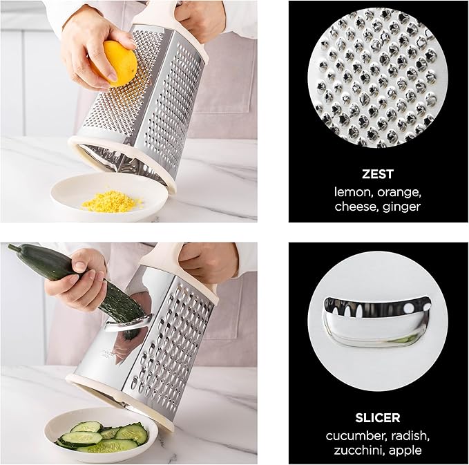 Rae Dunn Everyday Collection Multifunction Grater- Stainless Steel Grater and Zester for Cheese, Spices, Vegetables, Cream