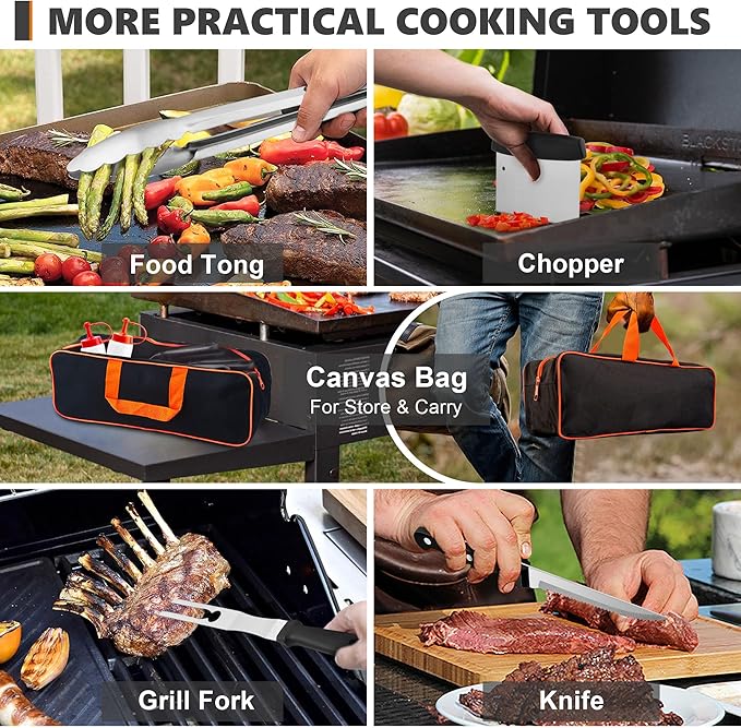 35Pcs Griddle Accessories Kit for Blackstone, Joyfair Flattop Grilling Accessory Tool Set with Stainless Steel Griddles Spatula Smash Burger Press Basting Cover Hamburger Patty Maker for Outdoor BBQ