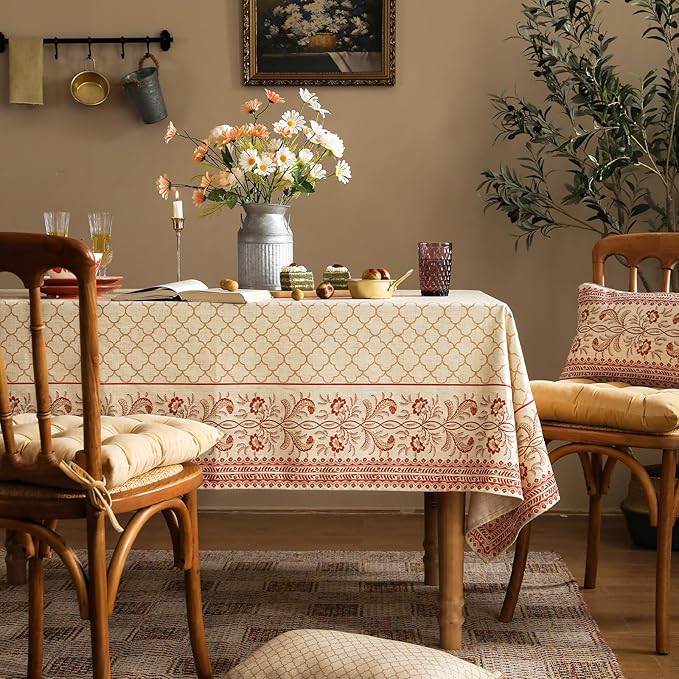 ISAENNE Designer Linen Floral Small Square Tablecloth,Pale Yellow Farmhouse Indoor Table Cloth,Durable Decor Tablecloths for Dining Kitchen Thanksgiving Christmas,55"*55"-Chamonix A