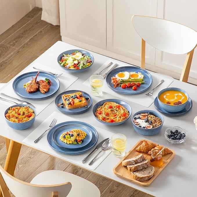 vancasso ANYA 24 Pieces Plates and Bowls Set, Blue Dinnerware Sets, Reactive Glaze Dishes Set for 6, Ceramic Dishware Sets Kitchen Dinner Set, Microwave & Dishwasher Safe