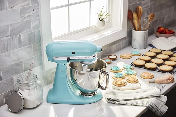 KitchenAid Value Bundle Artisan Series 5 Quart Tilt-Head Stand Mixer with Included Flex Edge Beater, KSM150FEAQ, Aqua Sky