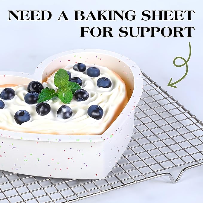 3 Pcs Silicone Heart Shaped Cake Pans 10 Inch 8 Inch 6 Inch Mini Small Large Heart Cake Pan Set Nonstick Silicone Heart Molds for Baking (Cream)