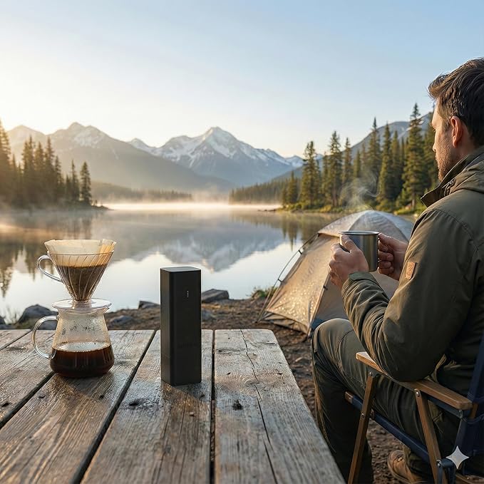 Femobook-A2 Portable Electric Coffee Grinder, Cordless Burr Grinder USB Rechargeable Coffee Grinder Magnetic Grounds Cup Travel & Home Brewing, Black