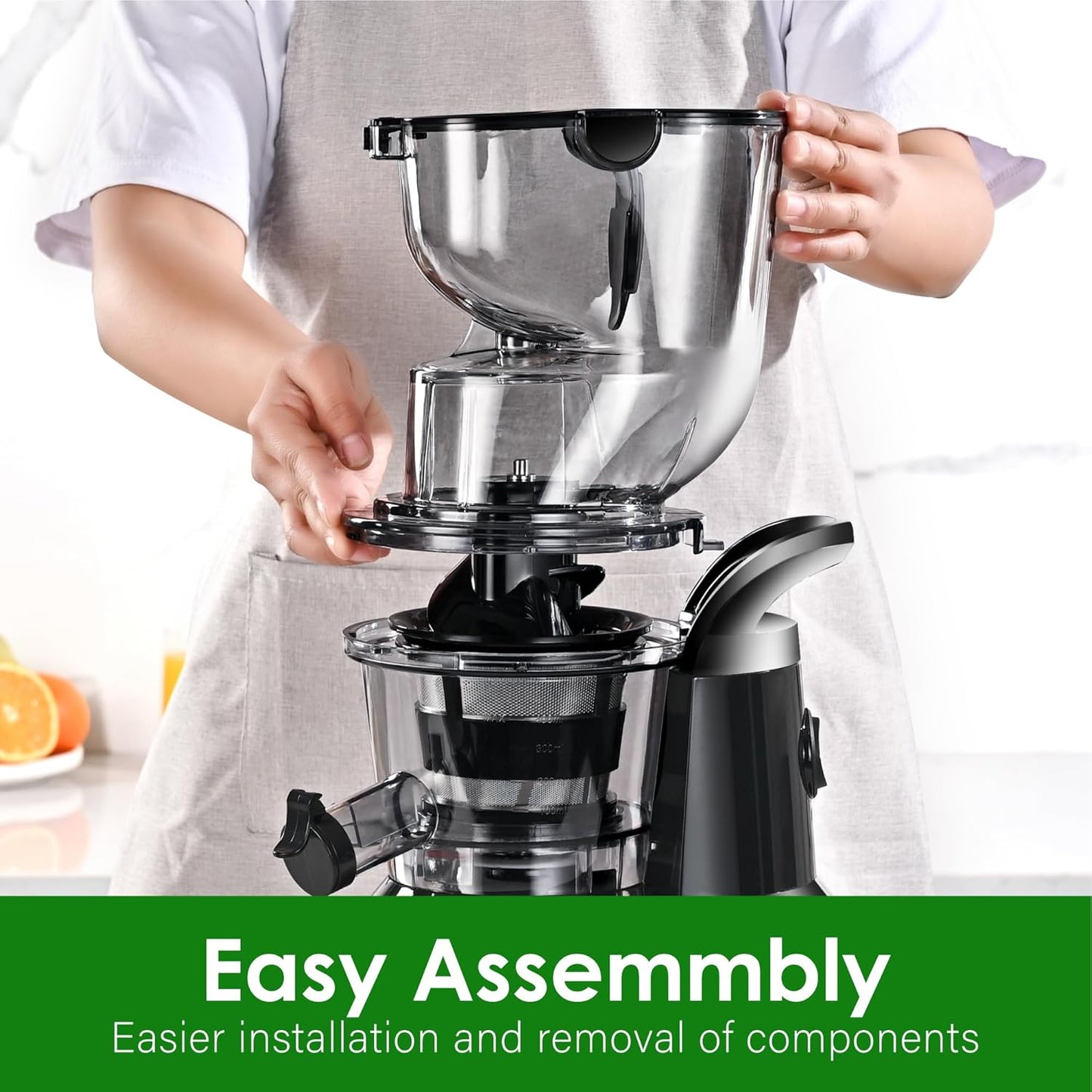 Cold Press Juicer Machines, Kitchen in the Box Slow Masticating Juicers Machine,3.26inch Large Wide Feed Chute Fit Whole Fruits & Vegetables,BPA Free,Easy to Clean (Bright Black)