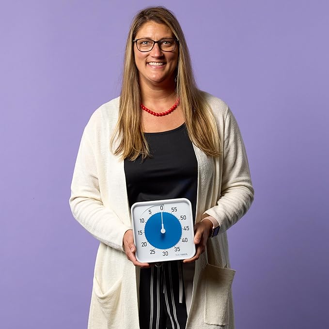 Time Timer Original 8" Visual Countdown Timer – Medium 60-Minute Silent Classroom Visual Timer for SEL, Emotional Regulation, Focus, Calm Transitions, ADHD, Autism – (Blue & White)