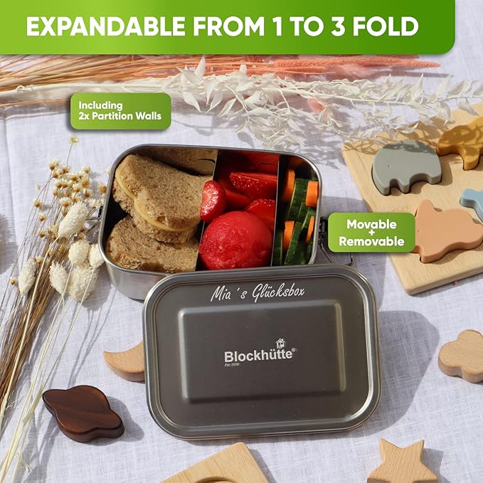 Blockhütte Personalized Stainless Steel Lunch Box for Kids I 27oz I Bento Box Custom Name I Metal Lunchbox I Non-Toxic, Eco-Friendly, Leakproof Lunch Container Adults I Personalized Gifts for men