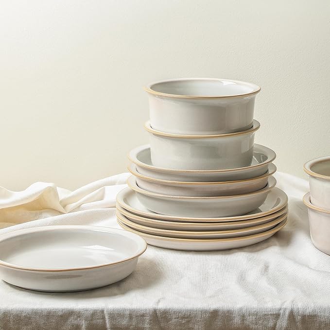 Stone Lain Slate 24-Piece Dinnerware Set Stoneware, Plates and Bowls Set, Dishwasher and Microwave Safe, Dish Set for 8, White