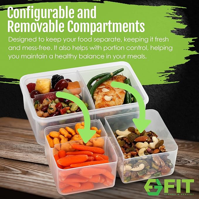 Bento Box for Kids and Adults - Reusable Lunch Box Meal Prep Containers - 3 Compartment Snack Box Container with Airtight Lid - Dishwasher, Freezer, Microwave Safe Food Snack Storage (39 oz, 3 Pack)