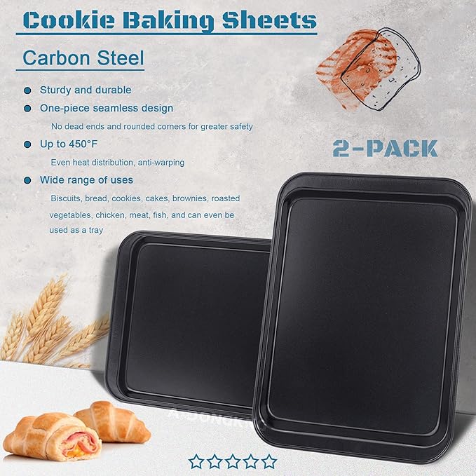 Small Cookie Sheets, Baking Pans, Nonstick Carbon Steel Baking Sheets, 2-Pack, 9.5 X 7.1 Inches (Inner 7.5 X 6)
