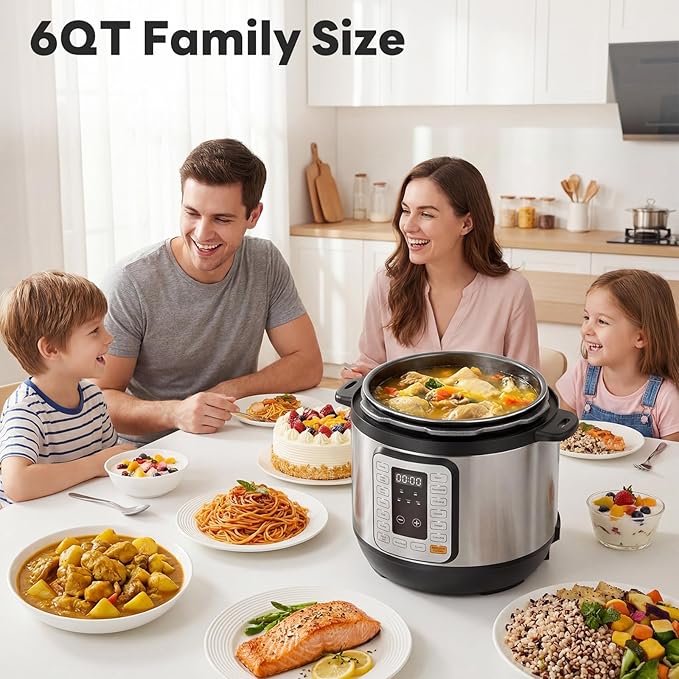 Sweetcrispy 16-in-1 Electric Pressure Cooker 6QT, 12-Preset Multi Cookers with Ceramic Pot, Slow Cook Rice Steamer Sauté Soup Yogurt Maker and More, Recipe Book