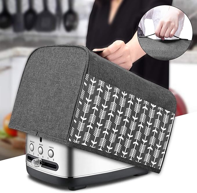 Yarwo 2 Slice Toaster Cover with Pockets and Top Handle, Nylon Toaster Cover Fits for Most Standard 2 slice Toasters, Gray with Arrow