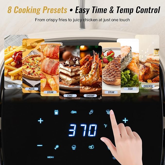 Charmi 5QT Air Fryer – Beautiful Retro Design, Stylish Countertop Look, Safe Auto Shutoff, Digital Touchscreen, 8 Cooking Presets, Digital Recipes Included(Cream White)