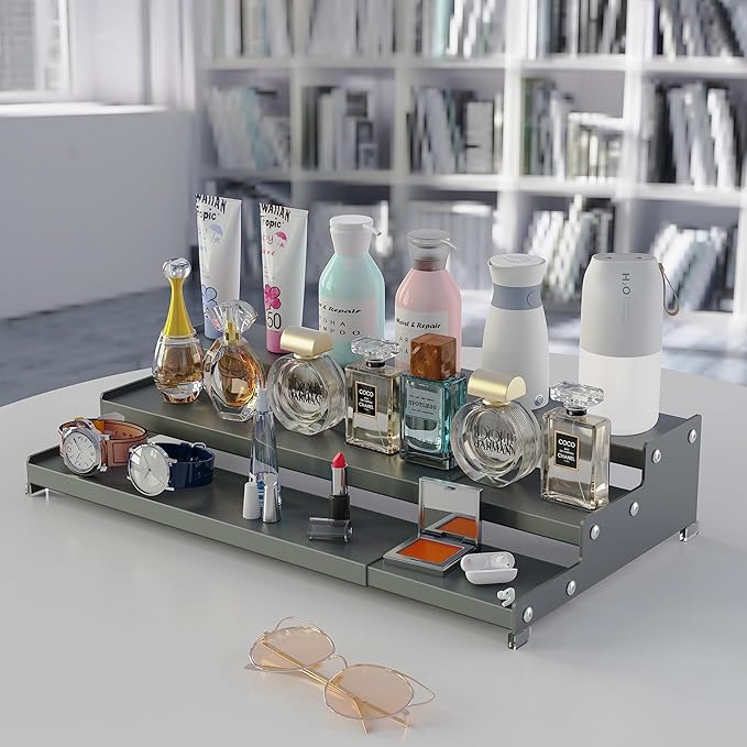 Jojocross Spice Rack Organizer for Cabinet, 3 Tier Expandable Spices Storage, Great for Kitchen Cabinets, Cupboard,Pantry and Countertop More(Gun-Gray, 2 PACKS/GUN-GRAY)