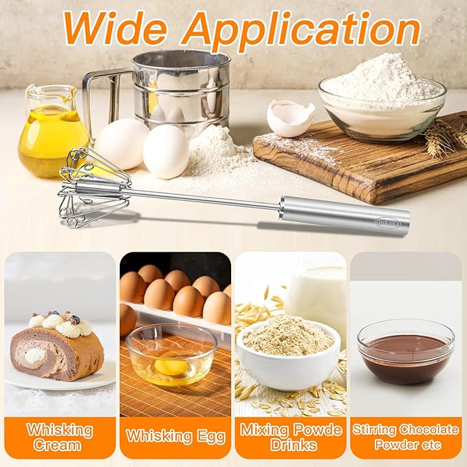 Hand mixer egg beater,stainless steel semi automatic whisk,egg spinner,wisking tool,whipped cream dispenser,easy whisks for cooking,Beating&Stirring(12in)