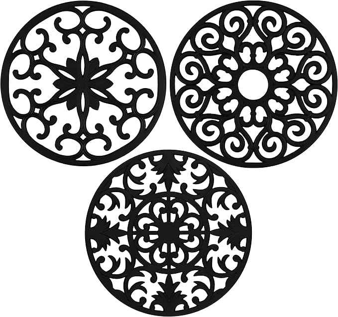 GASARÉ, Extra Large, Thick, 10" Silicone Trivets for Hot Dishes, Pots, and Pans, Hot Pads for Countertops, Flexible, Dishwasher Safe, 10 x ¼ Inches, Set of 3, Black
