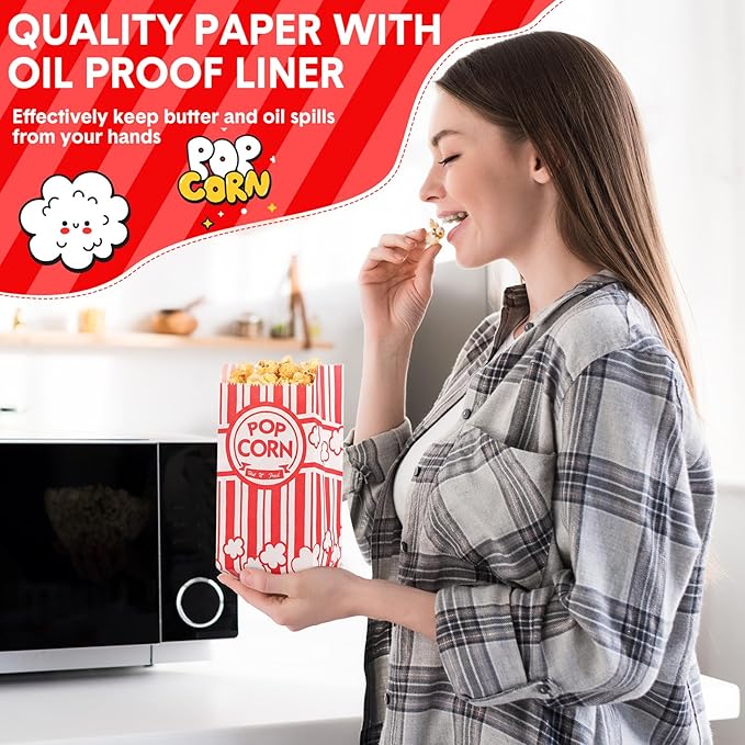 Potchen 502 Pieces Popcorn Machine Supplies Set Includes 500 Pcs 1oz Red and White Popcorn Bags Bundle Scoop and Stainless Steel Seasoning Dredge Salt Shaker for Party Movie Night Theater(Classic)