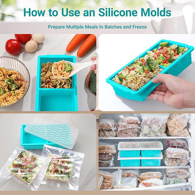 Aopigavi Silicone Freezer Tray with Lid – 2-Cup Soup Freezer Container Molds, Large Ice Cube Trays for Freezing Soup, Sauce & Broth, Meal Prep & Food Storage – Oven & Dishwasher Safe, 4-Pack 4 Color