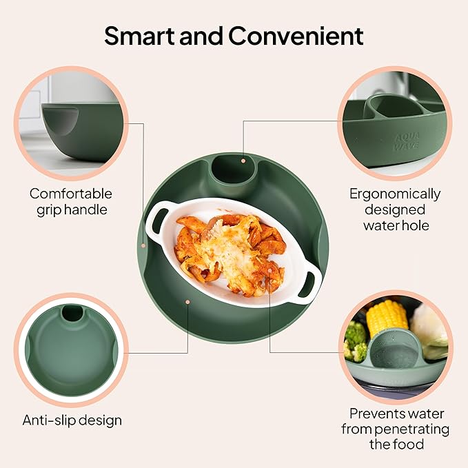Longtail Company Microwave Steamer Bowl – BPA-Free Silicone Cooking Tray with Water Hole | Steam & Reheat Without Lid | Dishwasher Safe | Defrost, Reheat, Steam Veggies, Pizza, Meals | 9.6in - RED