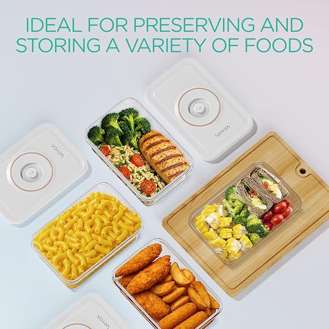 VOYOR 3-Pack Vacuum Containers for Food Storage (S/M/L) – No Machine Included, ABS, Reusable, Rectangular, Airtight, Refrigerator Organization VS310