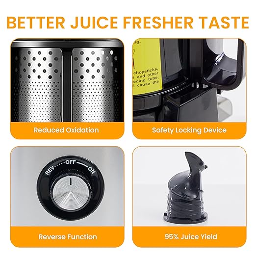 HealSmart Cold Press Masticating Juicer, Wide Feed Chute Accommodates Whole Produce, Premium Juice Extractor with High Yield, BPA-Free & Easy Clean, Silver