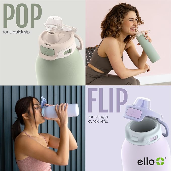 Ello Pop & Fill 32oz Stainless Steel Water Bottle with Quick Fill Technology, Double Walled and Vacuum Insulated Metal, Leak Proof Locking Lid, Sip and Chug, Reusable, BPA Free, Pastel Paradise