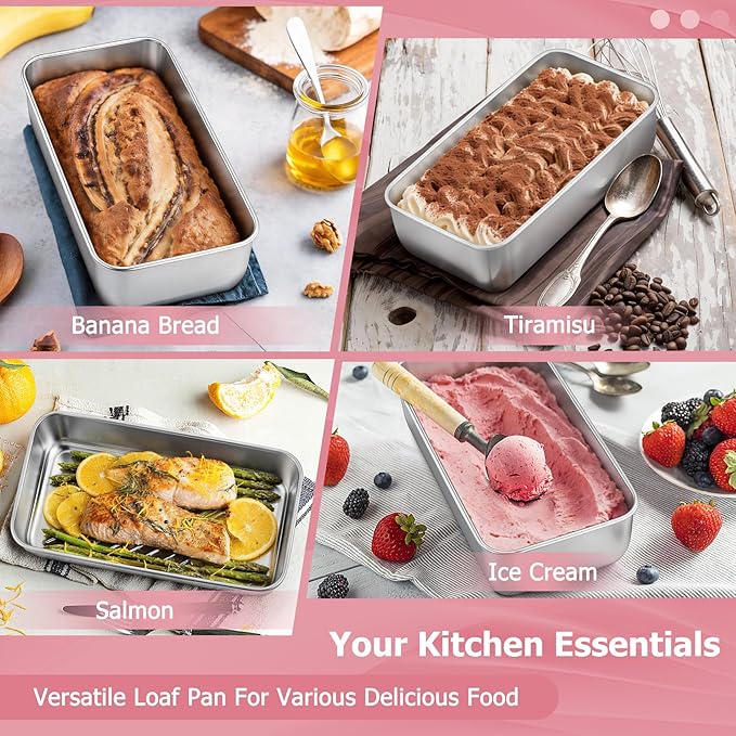 TeamFar Loaf Pans for Baking, 9 × 5 Inch Stainless Steel Loaf Bread Pans Tins for Homemade Bread/Brownies, Healthy & Sturdy, Oven & Dishwasher Safe - Set of 6