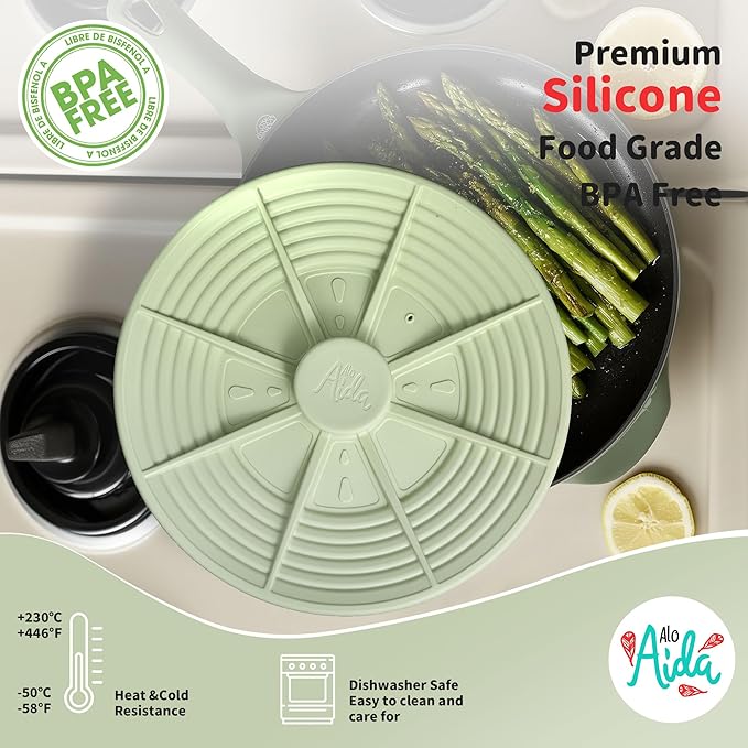 Universal Silicone Pot Lid Set for Pots and Pans, Food-Grade Silicone, BPA Free, Splatter Guard, Heat Resistant, 2 Pack Matching Green Lids (7–12” + 4–8”)