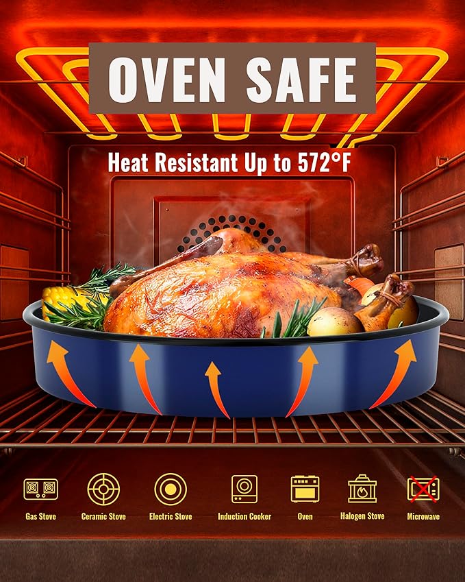 Enamel Roasting Pan Set Round Baking Dish 4-Pack 9/10/12/14 Inch Non Stick High Temperature Resistance Bakeware for Pizza & Salad, Oven Dishwasher Safe Mother Day Gift for Wife & Mom Cake Pan