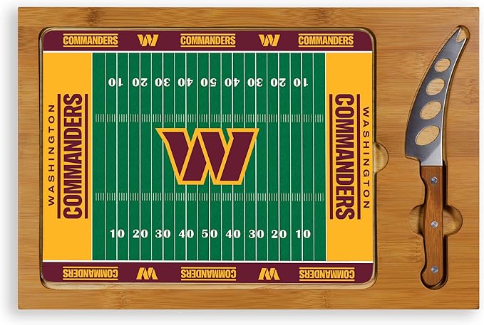 PICNIC TIME NFL Football Field Icon Glass Top Cutting Board & Knife Set, (Parawood & Bamboo)