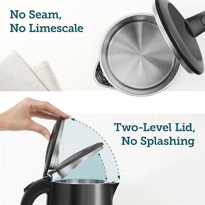 Cosori Electric Kettle, No Plastic Inner Lid, Filter & Spout, Stainless Steel Tea Kettle, Automatic Shut Off & Boil-Dry Protection, Durable Tea Kettle Boiler & Heater, 1.5L/1500W, Black