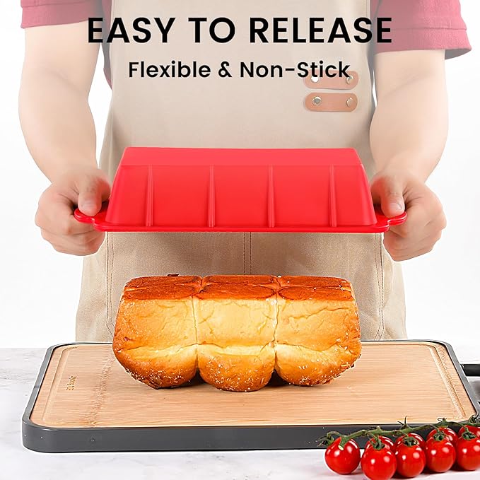 Vinino 2 Pack Silicone Bread Loaf Pan with Metal Reinforced Frame, 9.5 x 5 in Non-stick Silicone 1 lb Loaf Pan for Baking, Durable Bread Pan for Oven Dishwasher Safe - Red