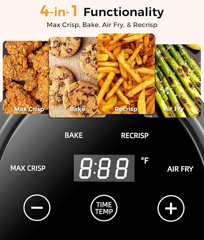 4-in-1 Portable Glass Air Fryer - 1500W, 4.2QT & 1.6QT Dual Glass Containers with Lids, Non-Toxic, 400°F Precise Heat, Max Crisp | Bake | Air Fry | Recrisp, Microwave, Freezer & Dishwasher Safe