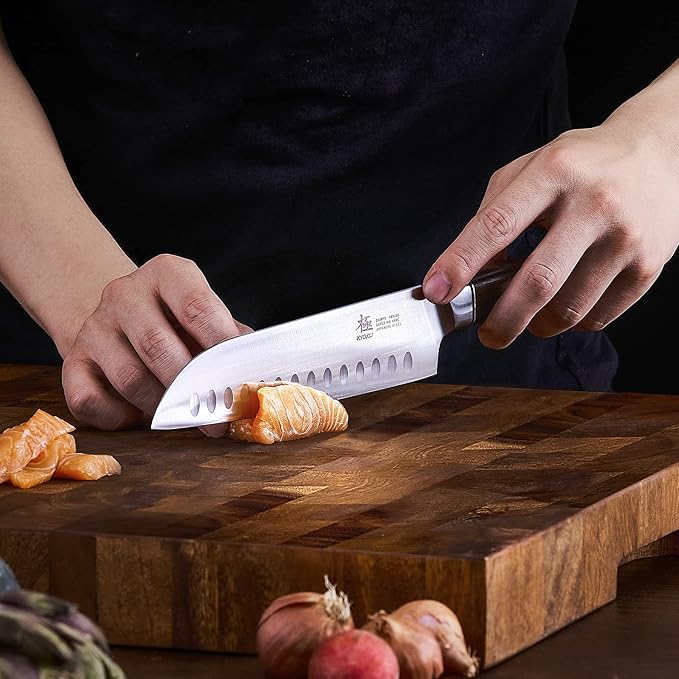 KYOKU 7 Inch Santoku Knife - Daimyo Series - Asian Knife Japanese Chef Knife with Ergonomic Rosewood Handle, & Mosaic Pin - Japanese Style 440C Stainless Steel Kitchen Knife with Sheath & Case