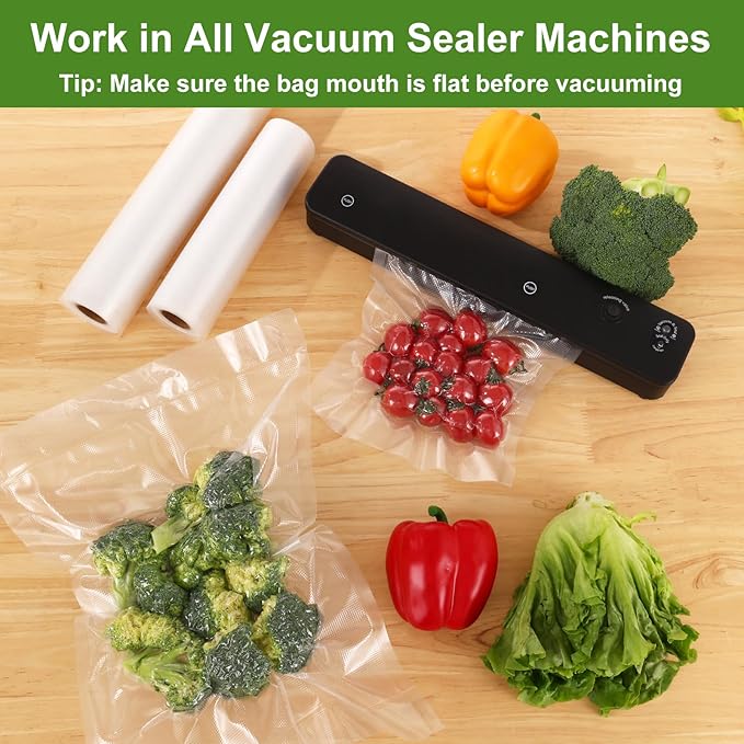 Moretoes Vacuum Sealer Bags for Food, 6 Pack 3 Rolls 11" x 20' and 3 Rolls 8" x 20' Food Saver Bags, Commercial Grade Bag Rolls, BPA Free, Customized Size Bag for Sous Vide Cooking or Meal Prep