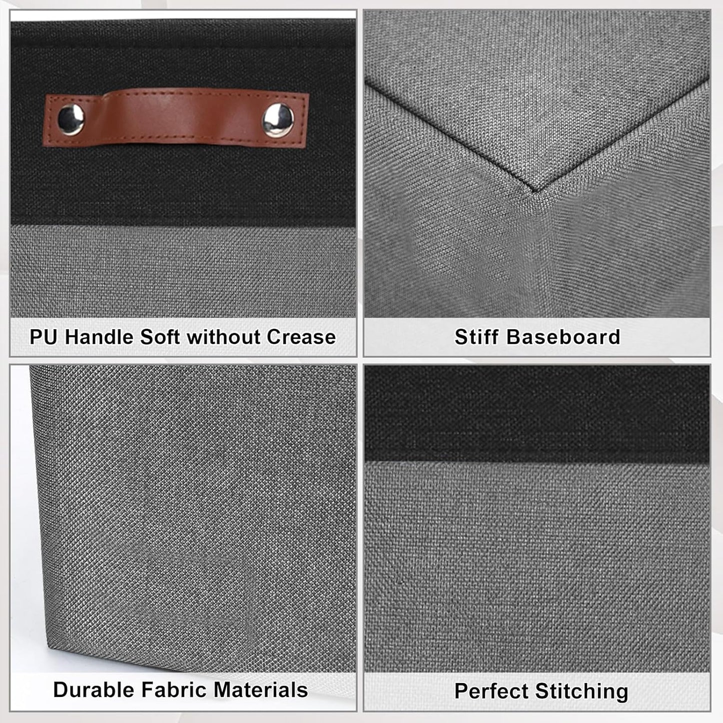 Storage Bins Large Fabric Storage Baskets for Shelves 3 Pack, Decorative Linen Closet Baskets with Handles for Organizing, Shelf, Clothes, Home, Office, 15x11x9.5Inches (Grey&Black)