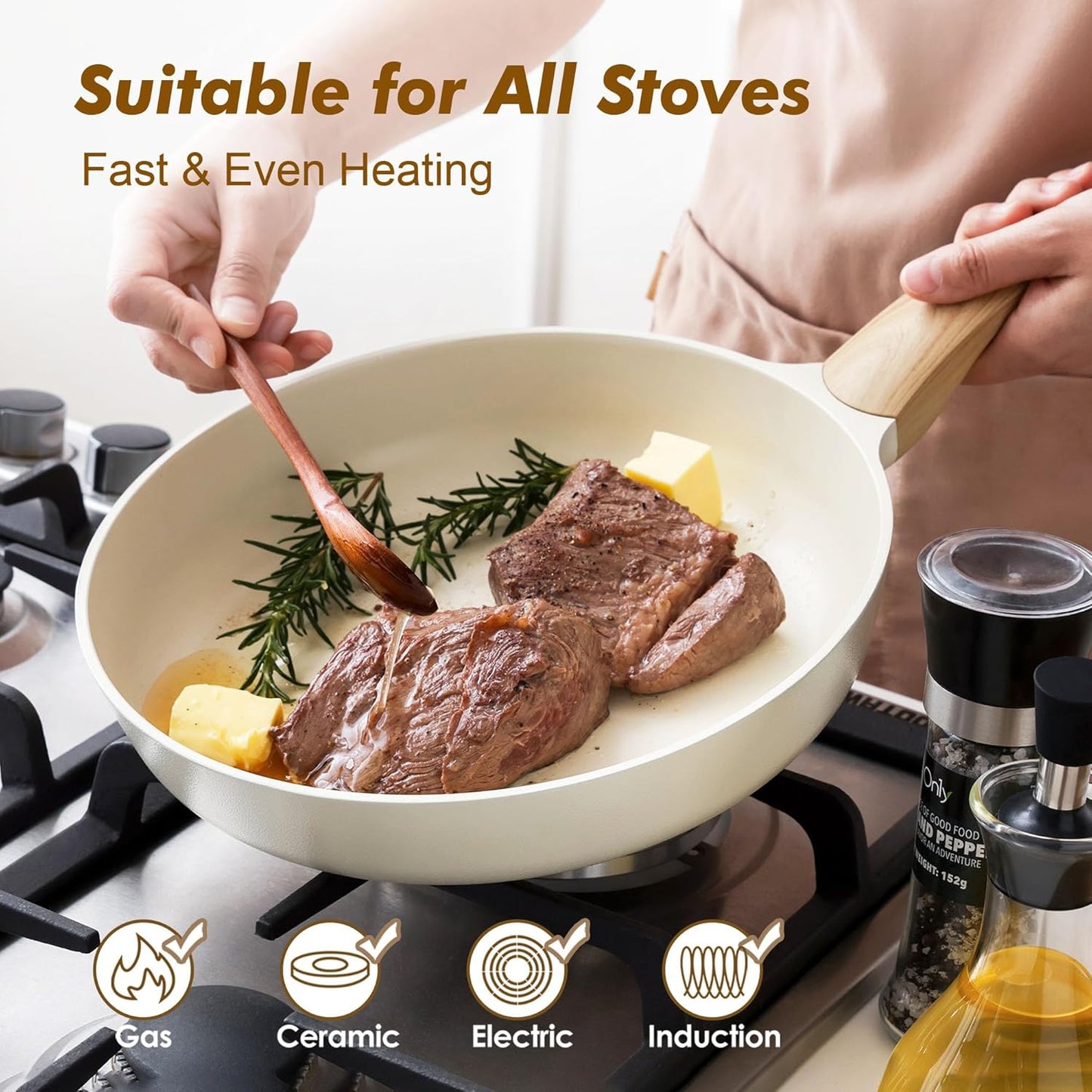 SENSARTE Ceramic Nonstick Frying Pan Small Skillet 8/9.5/11/12.5Inch Non Stick Omelet Pan, Non-toxic Kitchen Cooking Chef's Pan, Free of Intentionally Added PFOA/PFAS/PTFE, Induction Compatible, White