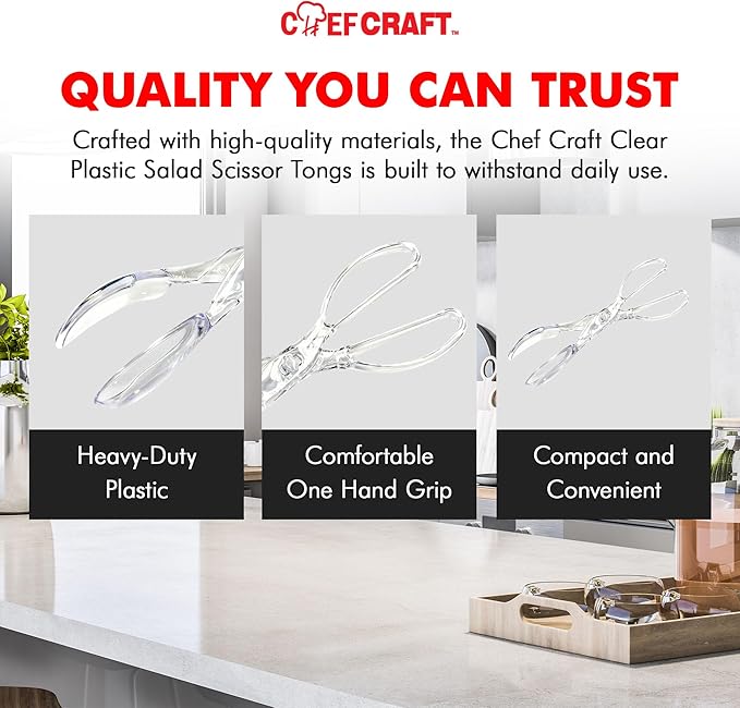 Chef Craft Premium Salad Scissor Tongs, 11.25 inch, Clear
