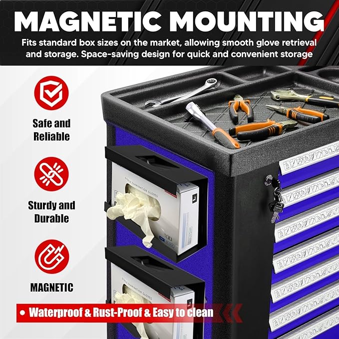 C&T 2 Piece Magnetic Glove Box Holder, Tissue Dispenser, Holds Boxes of Gloves, Towels, Wipes and Tissues,Suitable for Wall mounting, toolboxes, garages, workshops, Offices and Kitchens