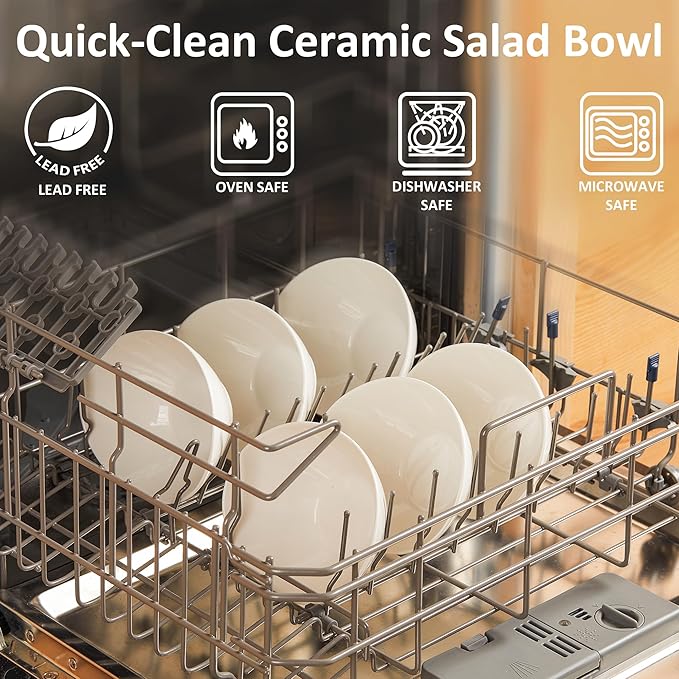 Teocera 6 Inch Ceramic Breakfast Bowls Set of 6, 10 Ounce Small Yogurt Bowls for Salad, Soup, Dessert, Microwave & Dishwasher Safe - White