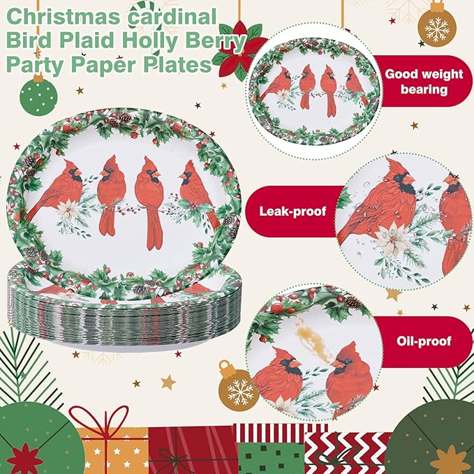 WDF 50Pack Christmas Paper Plates - 10" x 12" Oval Winter Paper Plates/Christmas Plates Disposable - Christmas Dinner Plates Disposable Platter Heavy Duty for Happy Christmas Serving Tray