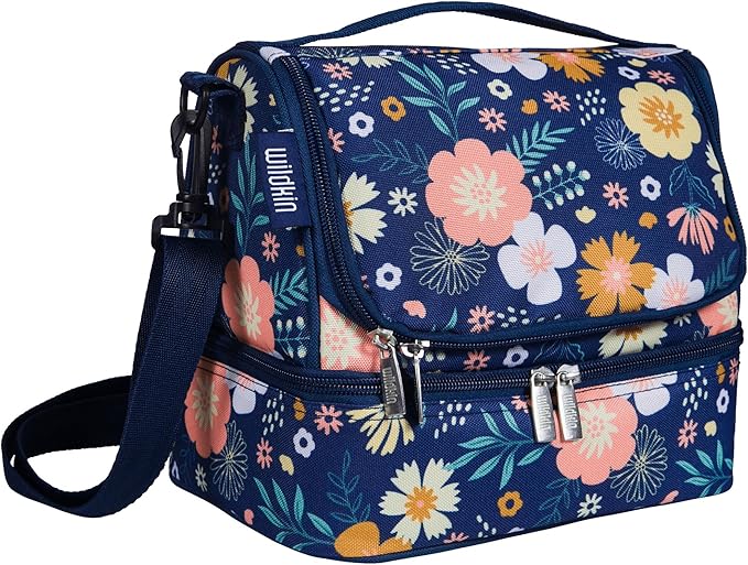 Wildkin Kids Two Compartment Insulated Lunch Bag – Keeps Food Hot or Cold, Easy-Clean Lining, Leak-Resistant & BPA-Free – Boys & Girls, Ideal for School, Travel & Daycare – Wildflower Bloom