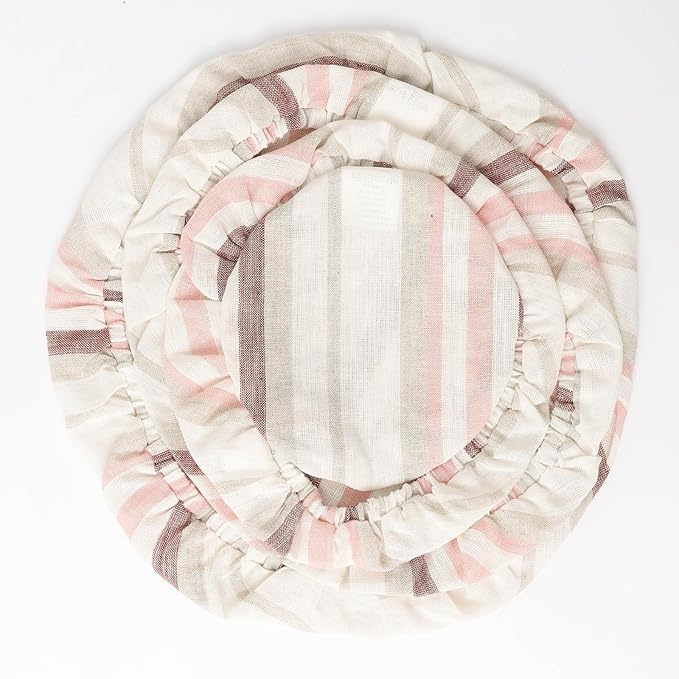 100% Linen Bowl Covers Reusable For Bread Proofing, 4 Pcs Elastic Cloth Fabric Colorful Stripe Bowl Covers, 5.9*7.9*9.8*11.8 Inches, Colorful 3