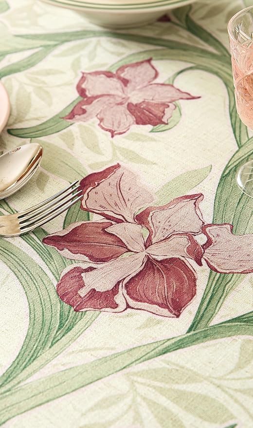 patdrea Designer Linen Green Rectangle Tablecloth,Framhouse Violets Pattern Floral Extra Long Tablecloths,Table Cover Decor for Kitchen Dining Christmas,Thanksgiving,Tea Party,63"x110"-Tara a